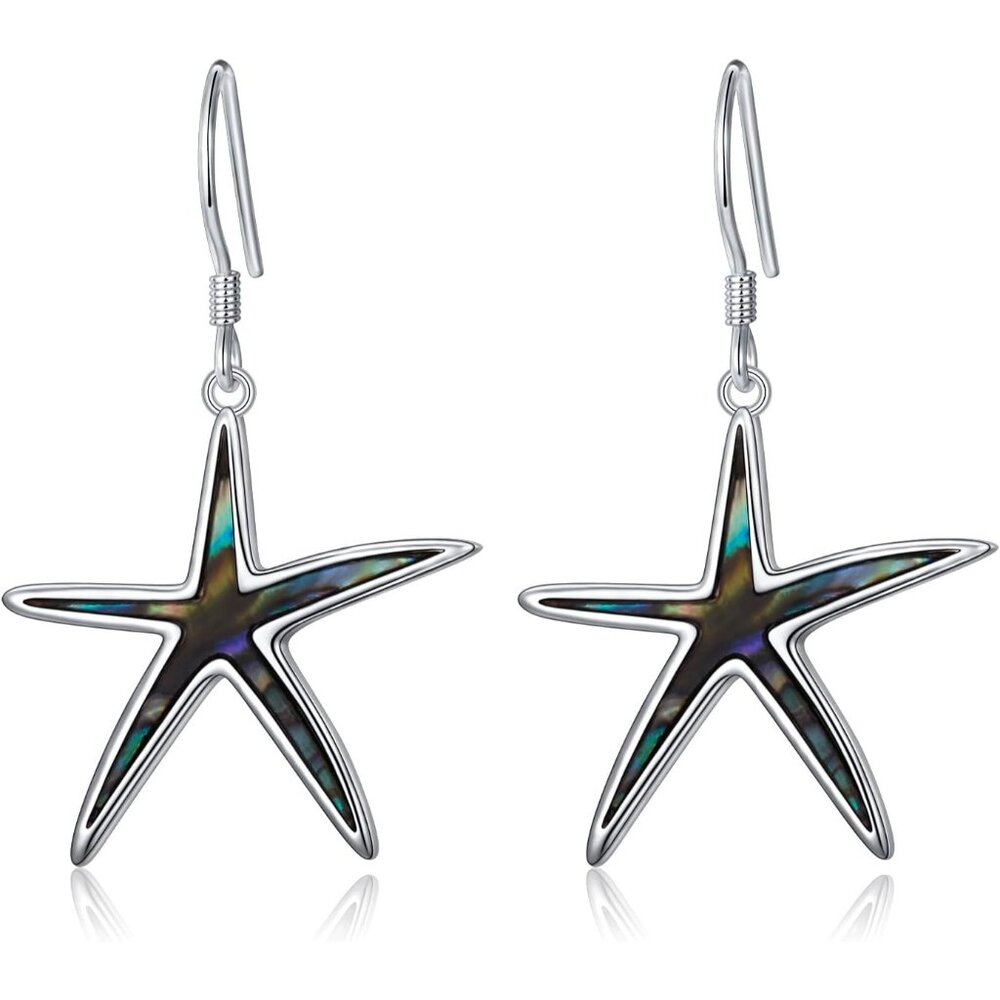🆕Women Starfish Abalone Filigree 925 Sterling Silver Flower Lever back Earring